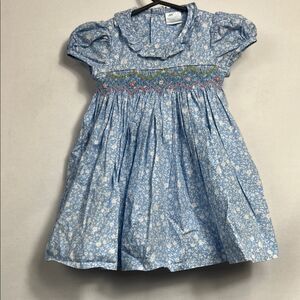 Edgehill Collection blue and white floral smocked embroidered dress 6 months